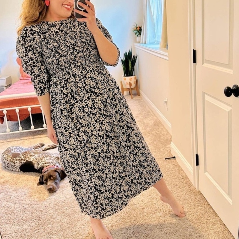 Rebecca Taylor Black Patterned Cotton Silk Midi Dress Small